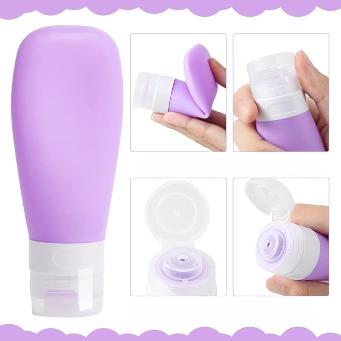 Recipient Portabil din Silicon pentru Călătorie, Sticlă Reîncărcabilă pentru Șampon și Loțiune, Anti-Scurgere, Aprobat TSA, Silicon Fără BPA, 90 ml, Mov