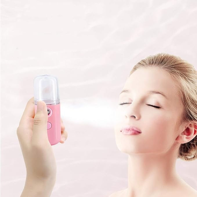 Spray de Hidratare Facială cu Tehnologie Nano, Dispozitiv Portabil pentru Abur Rece și Igienizare, Încărcare USB, Rezervor 30 mL, Alb/Roz/Albastru