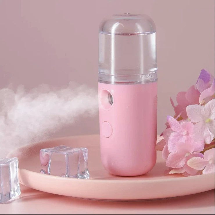 Spray de Hidratare Facială cu Tehnologie Nano, Dispozitiv Portabil pentru Abur Rece și Igienizare, Încărcare USB, Rezervor 30 mL, Alb/Roz/Albastru