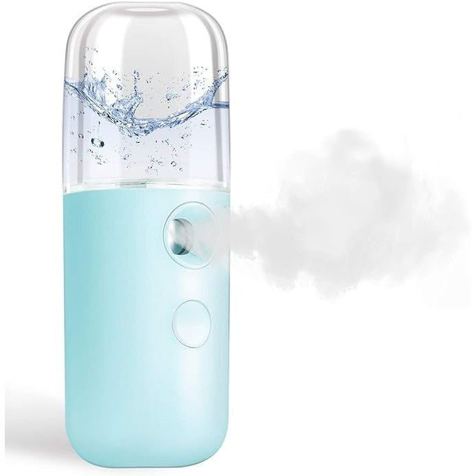 Spray de Hidratare Facială cu Tehnologie Nano, Mini Pulverizator Portabil cu Abur Rece, Reîncărcabil USB, Rezervor 30 mL, Albastru