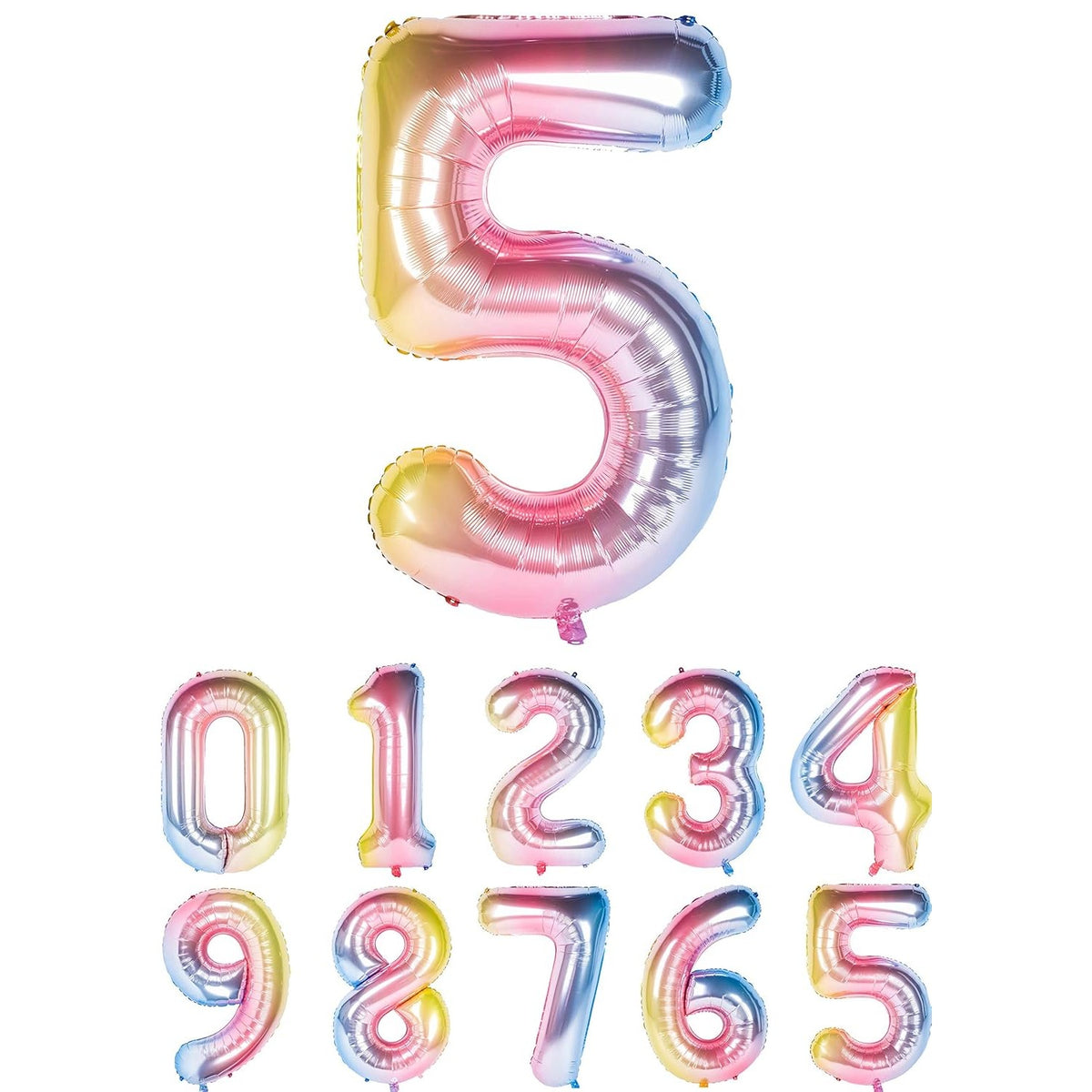 Balon Aniversar Cifra 5, Figurina Gigant 100 cm, Efect Gradient Multicolor, Folie Aluminiu Rezistenta, Umflare Aer sau Heliu, Include Pai Umflare, 1 Bucata