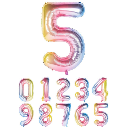 Balon Aniversar Cifra 5, Figurina Gigant 100 cm, Efect Gradient Multicolor, Folie Aluminiu Rezistenta, Umflare Aer sau Heliu, Include Pai Umflare, 1 Bucata