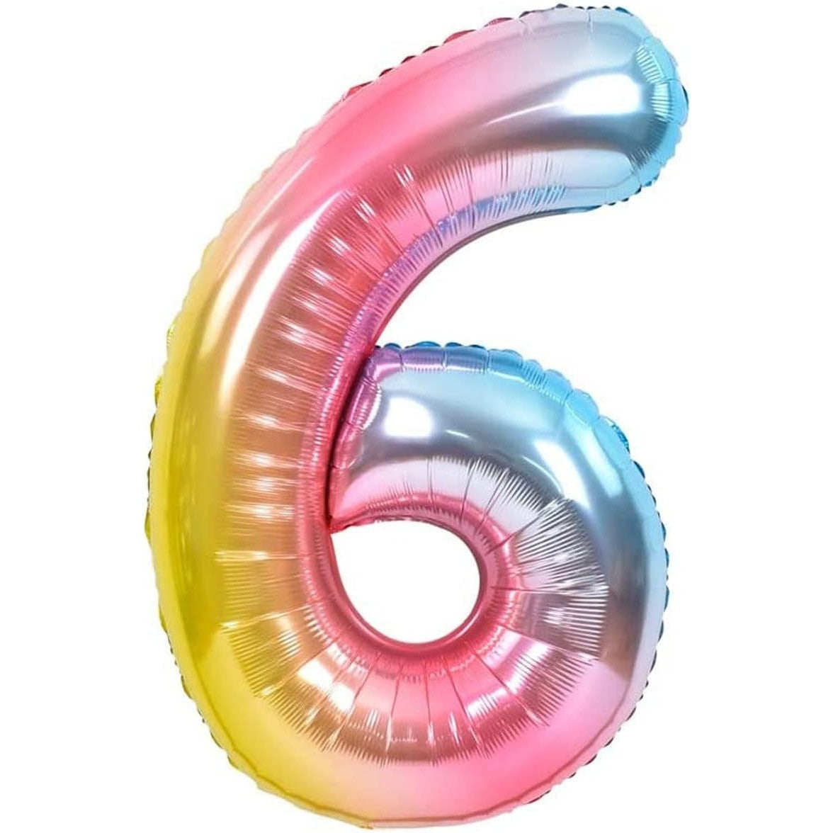 Balon Aniversar Cifra 6, Figurina Gigant 100 cm, Efect Metalizat Gradient, Folie Aluminiu, Umflare Aer sau Heliu, Multicolor
