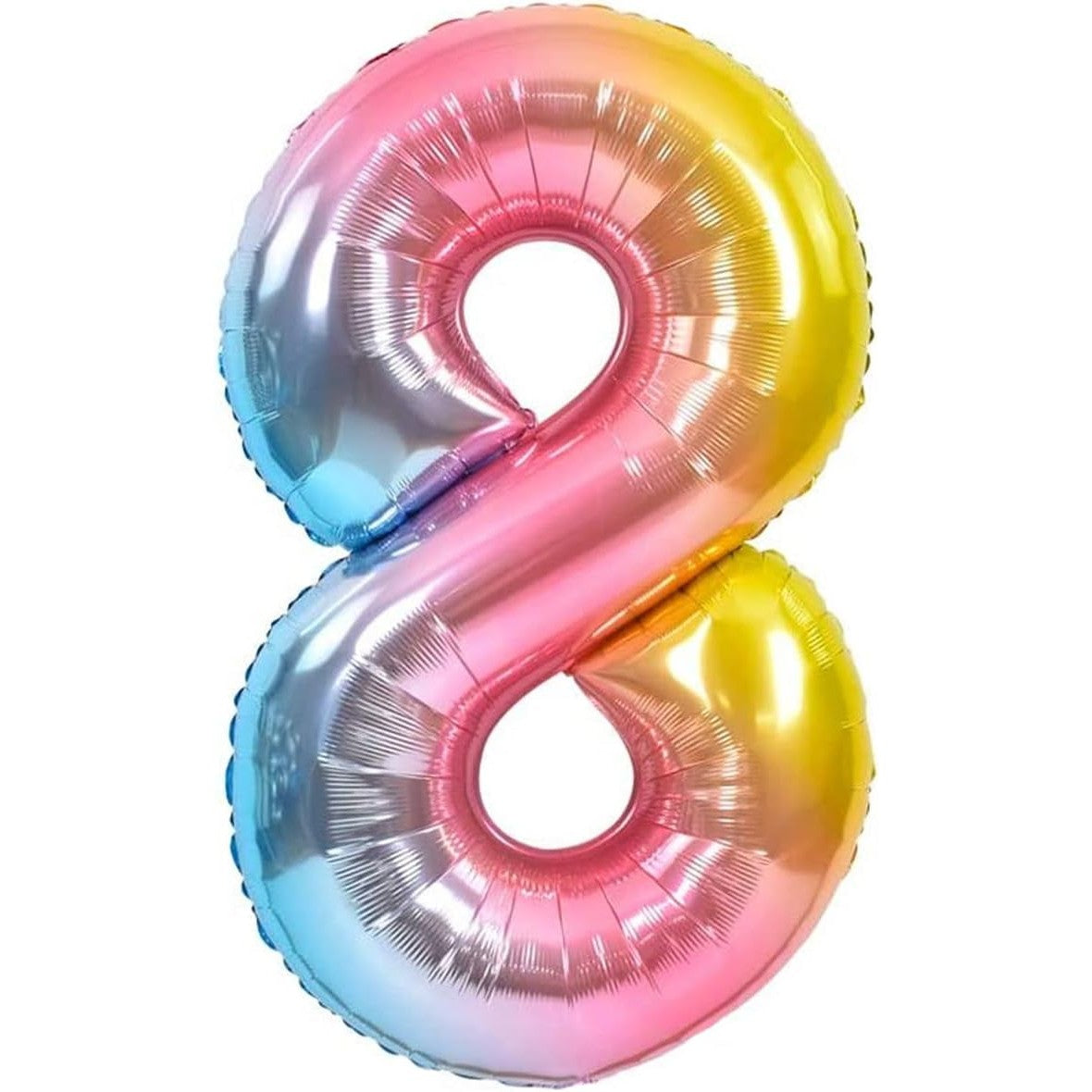 Balon Aniversar Cifra 8, Figurina din Folie Metalizata Gradient, Umflare Aer sau Heliu, Inaltime 100 cm, Pai Inclus, Multicolor