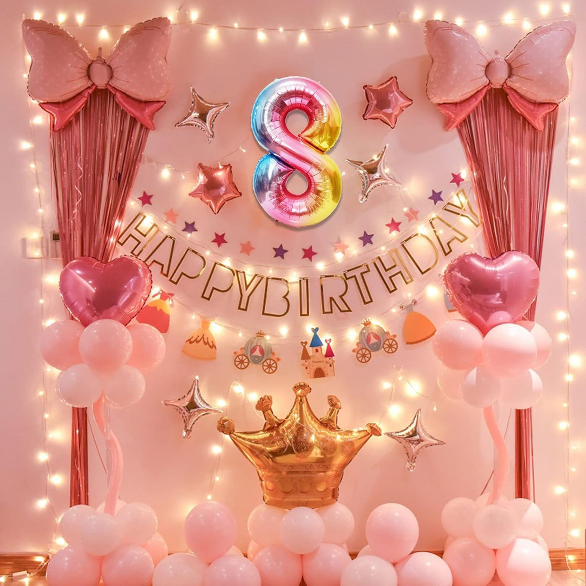 Balon Aniversar Cifra 8, Figurina din Folie Metalizata Gradient, Umflare Aer sau Heliu, Inaltime 100 cm, Pai Inclus, Multicolor