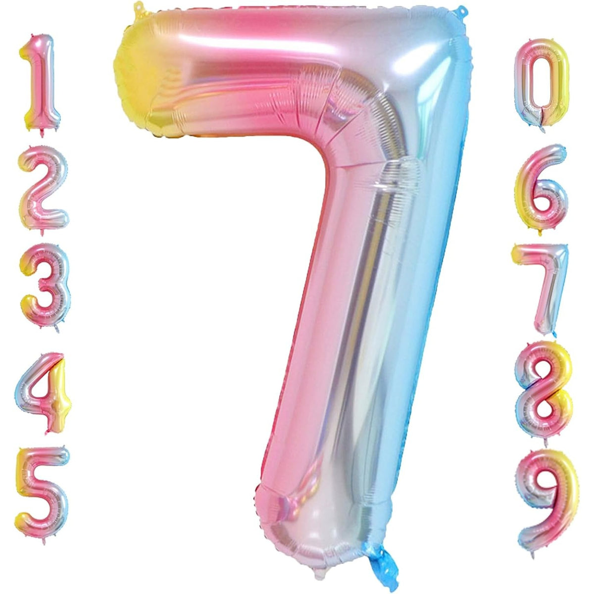 Balon Aniversar Cifra 7, Figurina Gigant 100 cm, Efect Gradient Multicolor, Folie Metalizata, Umflare Aer sau Heliu, Pai Inclus