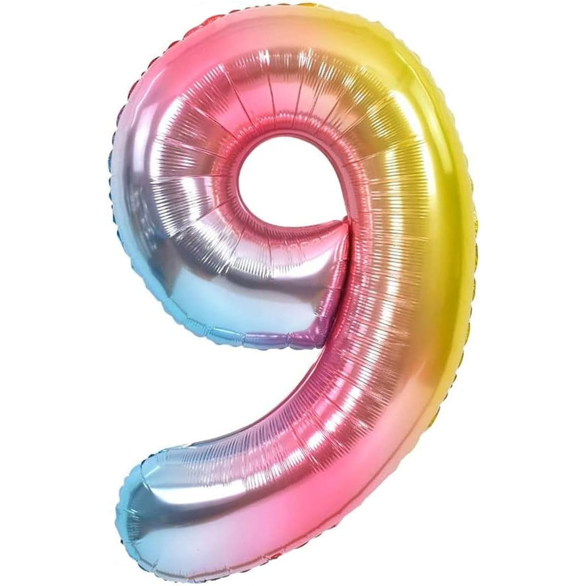 Balon Aniversar Cifra 9, Figurina Gigant Tema Party, Folie Metalizata Gradient, Umflare Aer sau Heliu, 100 cm, Multicolor