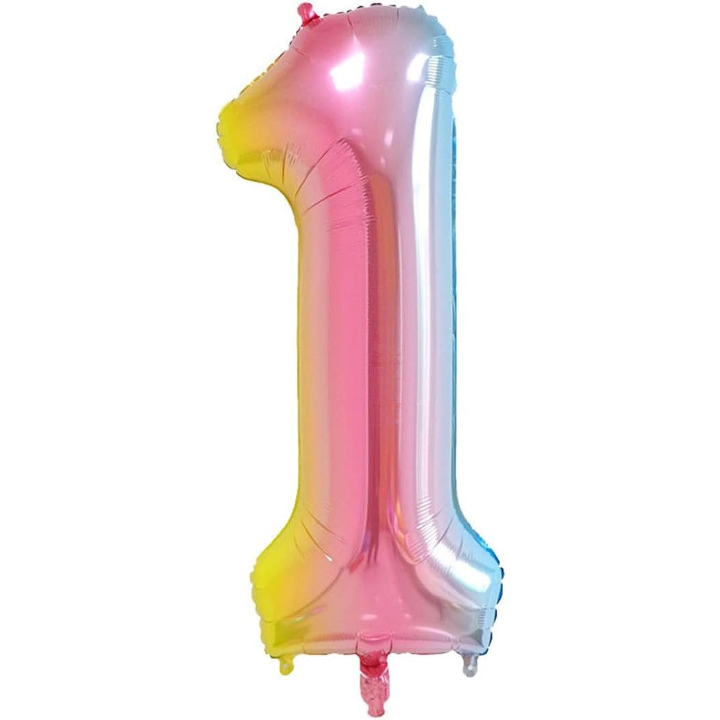 Balon Aniversar Cifra 1, Figurina Gigant din Folie Metalizata, Efect Gradient, Umflare Aer sau Heliu, Inaltime 100 cm, Multicolor, Pai Inclus