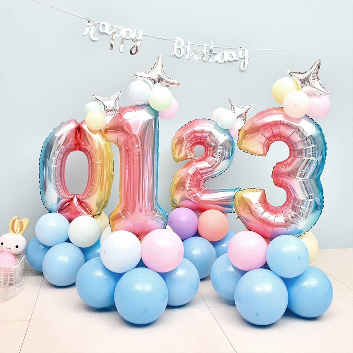 Balon Aniversar Cifra 3, Figurina Gigant din Folie Metalizata Gradient, Umflare Aer sau Heliu, Pai Inclus, 100 cm, Multicolor