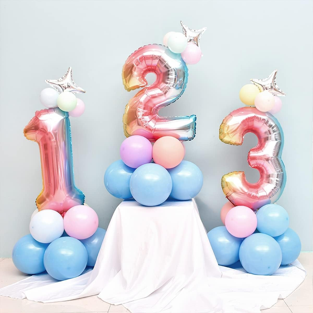 Balon Aniversar Cifra 3, Figurina Gigant din Folie Metalizata Gradient, Umflare Aer sau Heliu, Pai Inclus, 100 cm, Multicolor