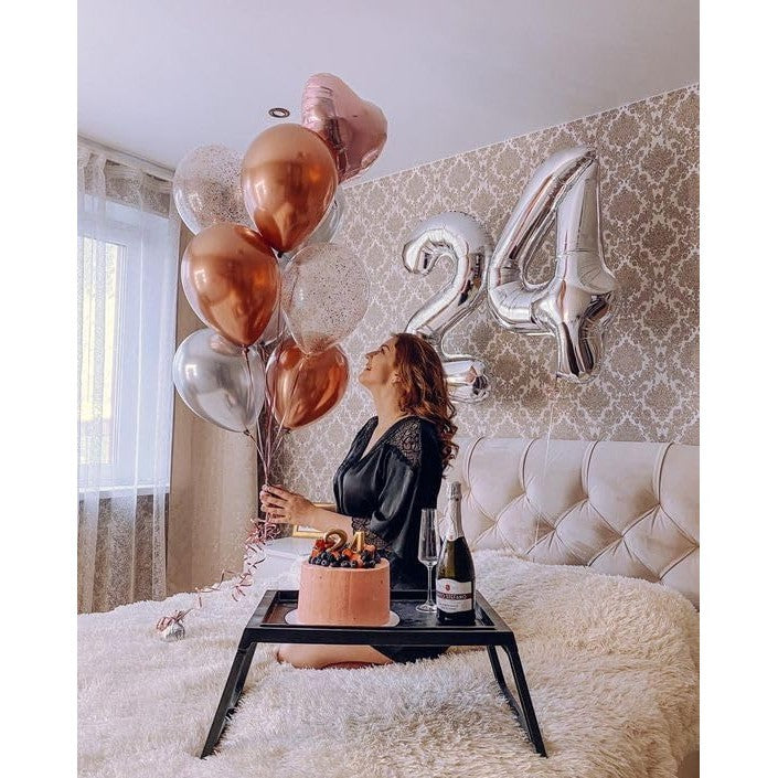 Balon Aniversar Cifra 4, Figurina Gigant din Folie Metalizata, Umflare Aer sau Heliu, Inclus Pai pentru Umflare, Argintiu, 100 cm