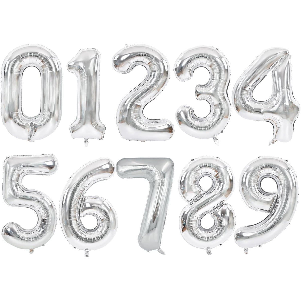 Balon Aniversar Cifra 6, Figurina Gigant din Folie de Aluminiu, Umflare Aer sau Heliu, Pai Inclus, Argintiu, 100 cm