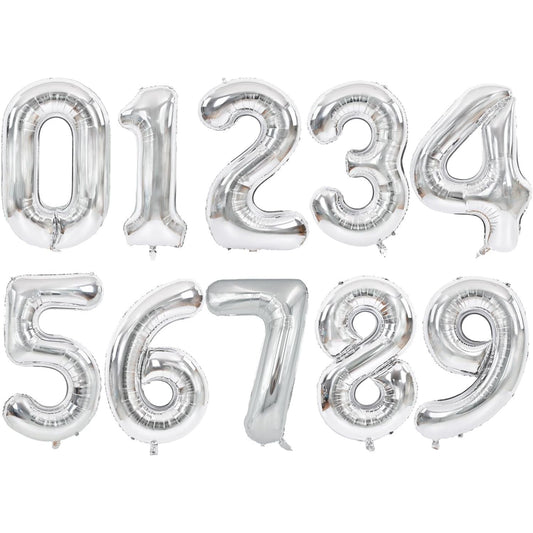 Balon Aniversar Cifra 9, Figurina Gigant din Folie Metalizata, Umflare Aer sau Heliu, include Pai, Argintiu, 100 cm