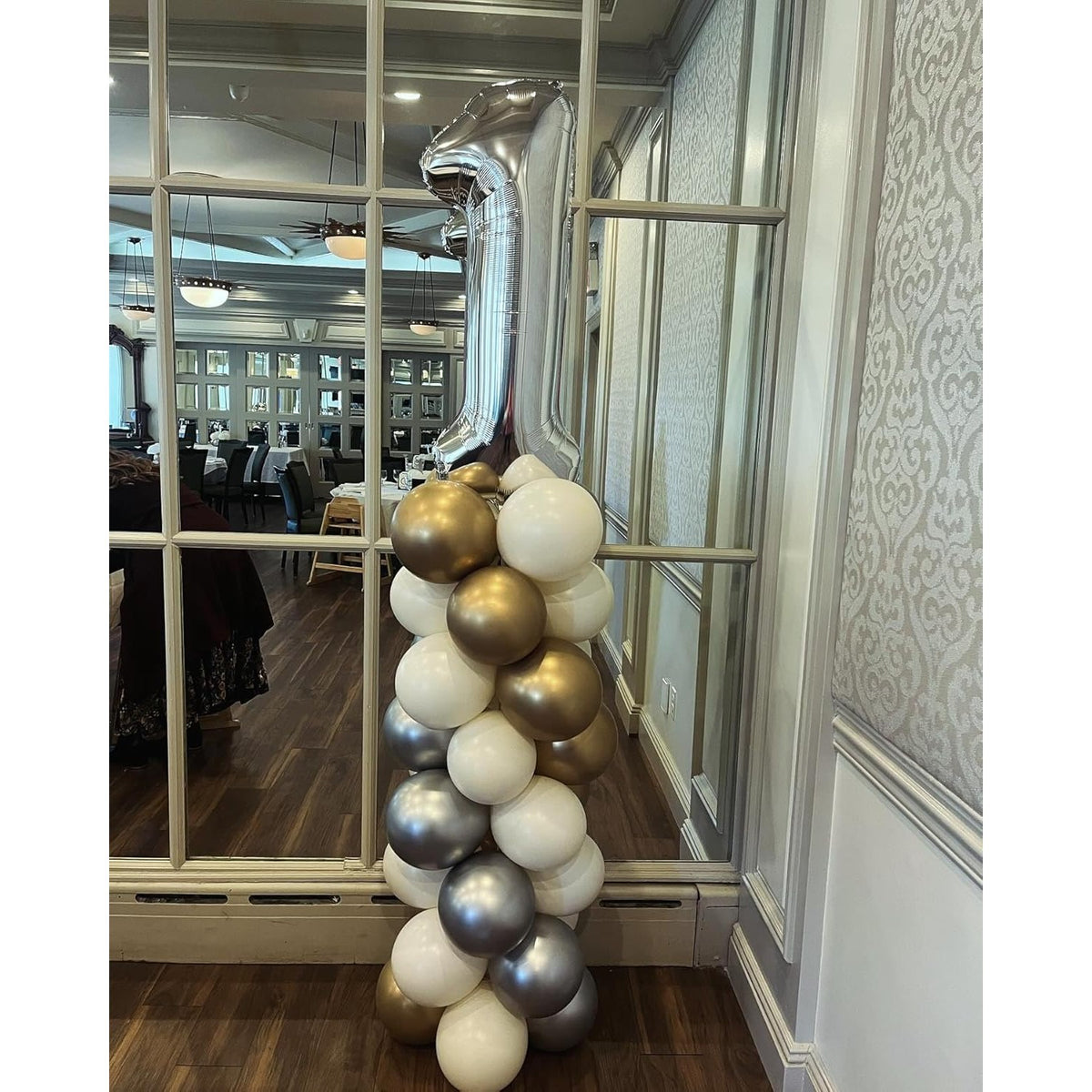 Balon Aniversar Cifra 1, Figurina Din Folie Metalizata, Umflare Aer Sau Heliu, Include Pai, Argintiu, 100 cm
