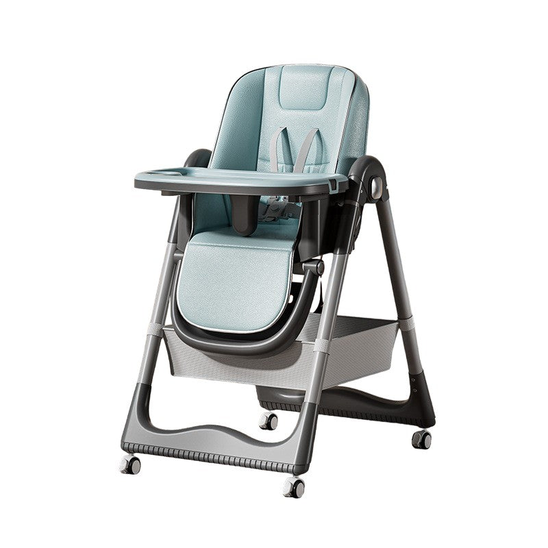 Scaun de Masa pentru Bebelusi si Copii 3 in 1, Multifunctional, Spatar si Inaltime Reglabil, Pliabil cu Roti, 2 Tavite Detașabile, Centura in 5 Puncte, Cos Depozitare, 100x50x80cm, Albastru