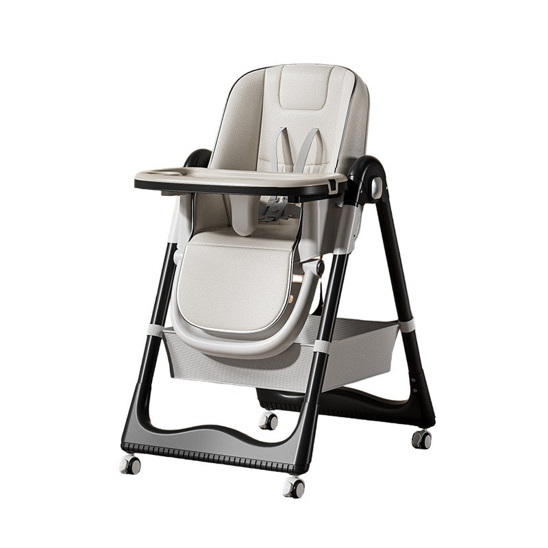Scaun de Masa pentru Bebelusi si Copii 3 in 1, Multifunctional, Pliabil cu Roti, Inaltime Ajustabila, 2 Tavite Detasabile, Spatar Reglabil, Cos Depozitare, Centura 5 Puncte, 100x50x80 cm, Alb