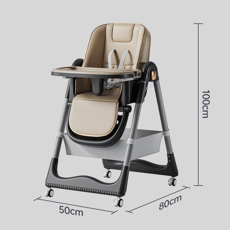 Scaun de Masa pentru Bebelusi si Copii, Multifunctional 3 in 1, Pliabil, Inaltime Ajustabila in 8 Trepte, Spatar Reglabil, 2 Tavite Detasabile, Centura in 5 Puncte, Cos Depozitare, Roti cu Blocare, Crem
