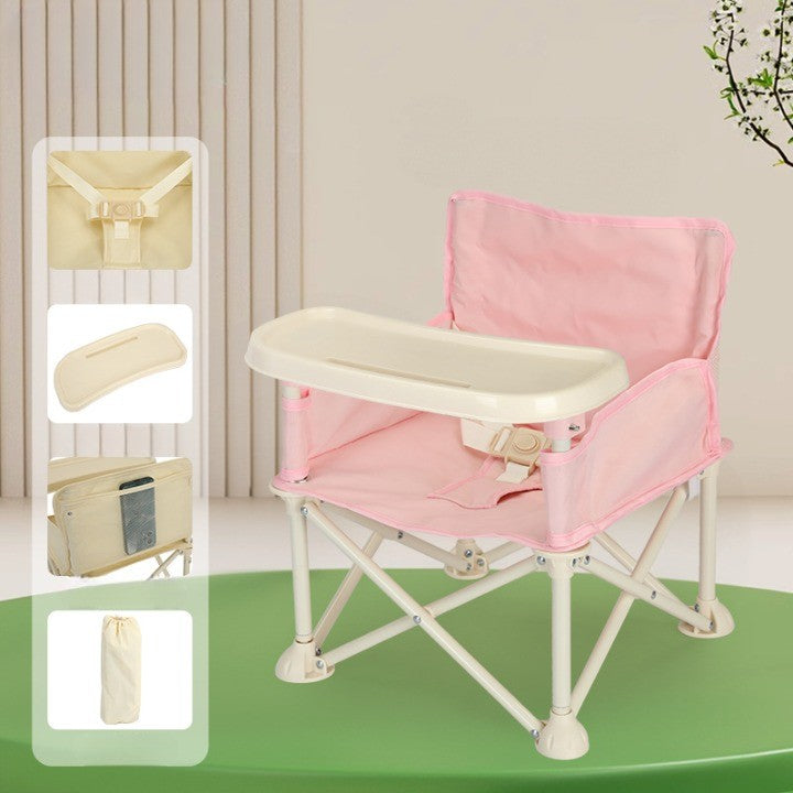 Scaun de Masa Portabil pentru Bebelusi si Copii, Inaltator Multifunctional Pliabil cu Umbrela, Tavita Detasabila si Centura de Siguranta, Otel si Oxford, 6 Luni-4 Ani, Roz
