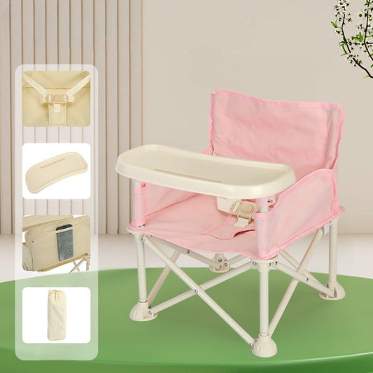 Scaun de Masa Portabil pentru Bebelusi si Copii, Inaltator Multifunctional Pliabil cu Umbrela, Tavita Detasabila si Centura de Siguranta, Otel si Oxford, 6 Luni-4 Ani, Roz