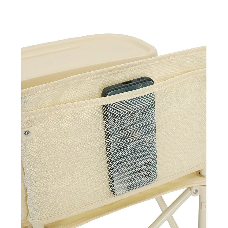 Scaun de Masa Portabil pentru Bebelusi si Copii, Inaltator Multifunctional Pliabil cu Umbrela, Tavita Detasabila si Centura Siguranta, Otel si Material Oxford, Bej si Roz, 6 Luni - 4 Ani
