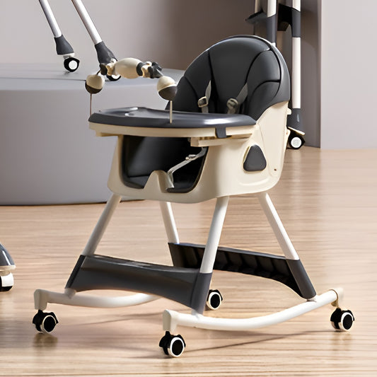 Scaun de Masa 3 in 1 pentru Bebelusi si Copii, Multifunctional cu Functie Balansoar si Roti, Spatar Reglabil, 2 Tavite Detasabile, Centura 5 Puncte, Otel si Plastic, 97x73x65cm, Gri
