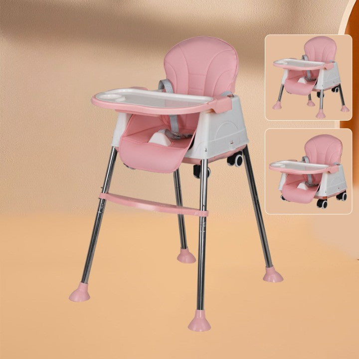 Scaun de Masa Pliabil 3in1, Multifunctional, Reglabil pe Inaltime, 3 Pozitii de Inclinare, Roti cu Blocare si Tavita Detasabila, Aluminiu si Plastic, Roz