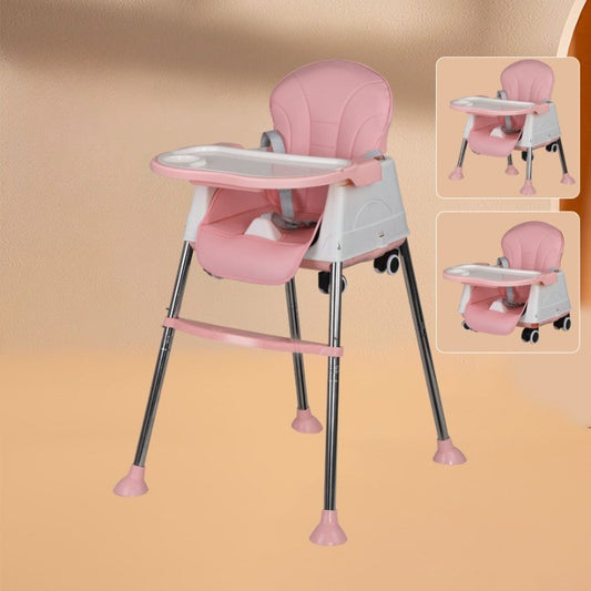 Scaun de Masa Pliabil 3in1, Multifunctional, Reglabil pe Inaltime, 3 Pozitii de Inclinare, Roti cu Blocare si Tavita Detasabila, Aluminiu si Plastic, Roz