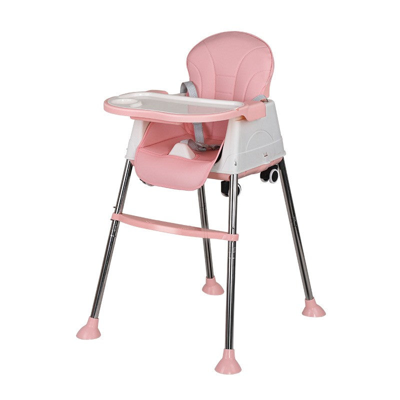 Scaun de Masa Pliabil 3in1, Multifunctional, Reglabil pe Inaltime, 3 Pozitii de Inclinare, Roti cu Blocare si Tavita Detasabila, Aluminiu si Plastic, Roz