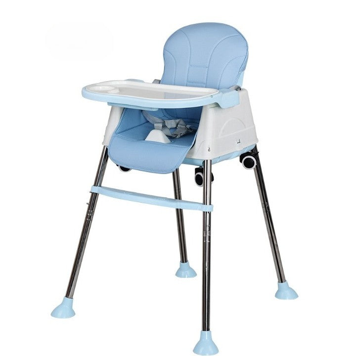 Scaun de Masa Pliabil 3in1 pentru Bebelusi, Multifunctional, 4 Trepte Inaltime, 2 Pozitii Inclinare, Tavita Detasabila si Roti, Structura Metal si Plastic, Albastru