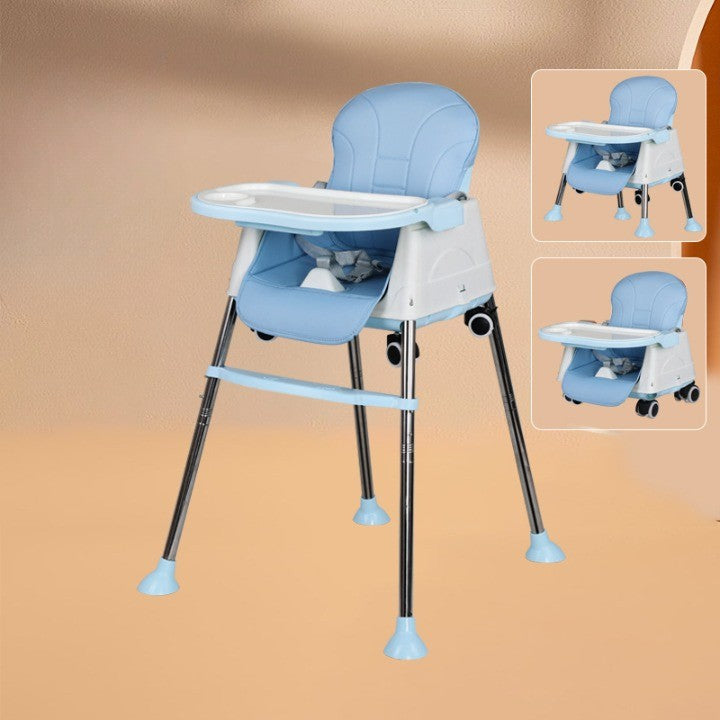 Scaun de Masa Pliabil 3in1 pentru Bebelusi, Multifunctional, 4 Trepte Inaltime, 2 Pozitii Inclinare, Tavita Detasabila si Roti, Structura Metal si Plastic, Albastru
