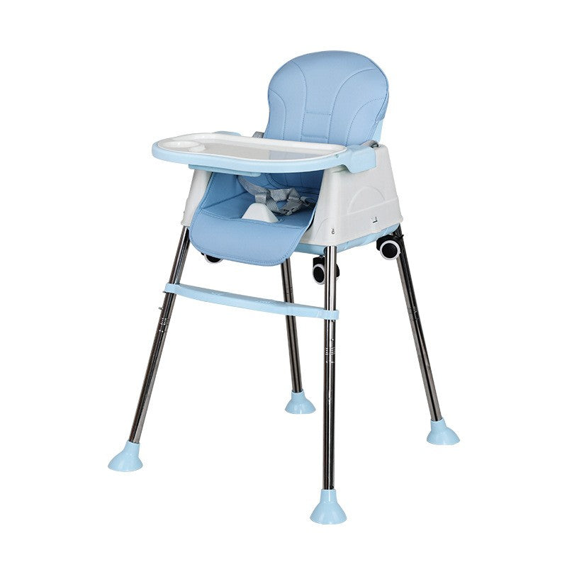 Scaun de Masa Pliabil 3in1 pentru Bebelusi, Multifunctional, 4 Trepte Inaltime, 2 Pozitii Inclinare, Tavita Detasabila si Roti, Structura Metal si Plastic, Albastru