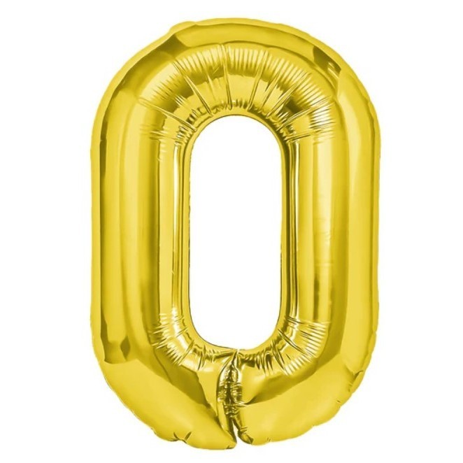 Balon Aniversar Cifra 0, Figurina din Folie Metalizata de Aluminiu, Umflare cu Aer sau Heliu, include Pai, 100 cm, Auriu