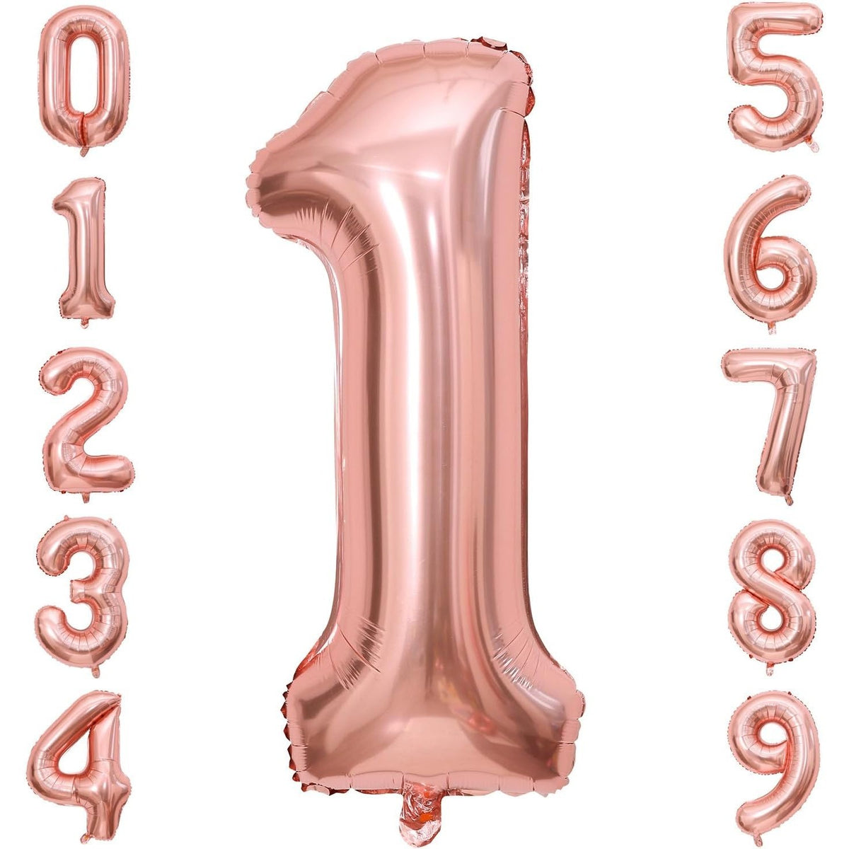 Balon Aniversar Cifra 1, Figurina Gigant 100 cm, Folie Metalizata, Umflare Aer sau Heliu, Ambalaj Individual cu Pai Inclus, Rose Coral