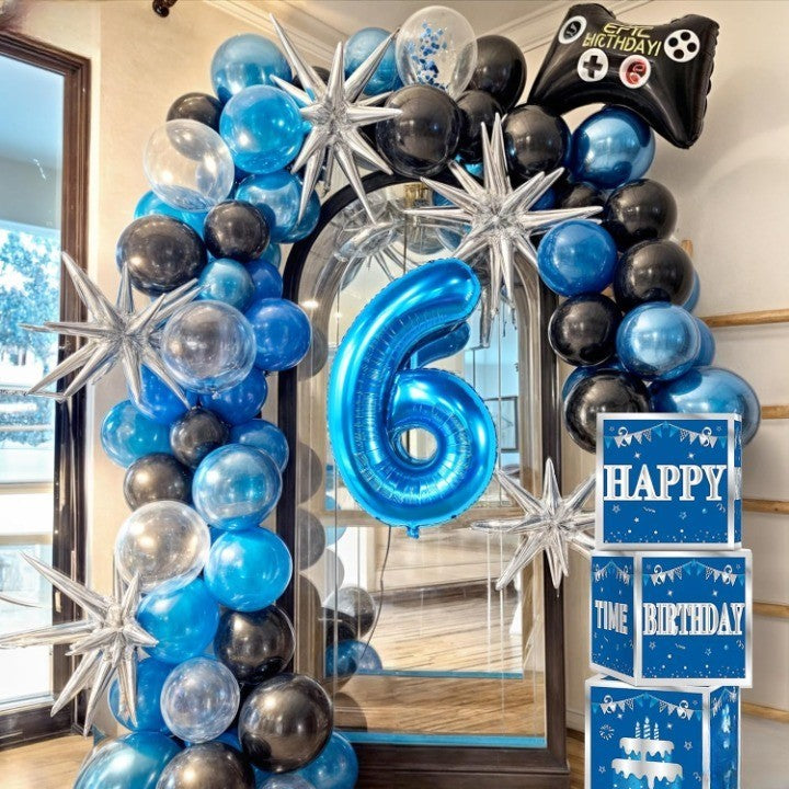 Balon Aniversar Cifra 6, Figurina din Folie Metalizata, Umflare cu Aer sau Heliu, Inclusiv Pai pentru Umflare, 100 cm, Albastru