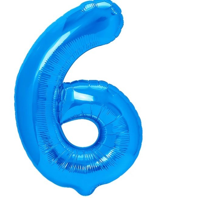 Balon Aniversar Cifra 6, Figurina din Folie Metalizata, Umflare cu Aer sau Heliu, Inclusiv Pai pentru Umflare, 100 cm, Albastru