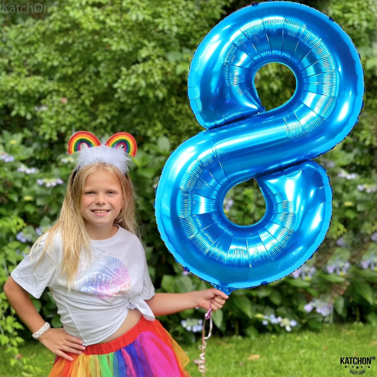 Balon Aniversar Cifra 8, Figurina din Folie Metalizata, Umflare Aer sau Heliu, Inclus Pai Umflare, 100 cm, Albastru