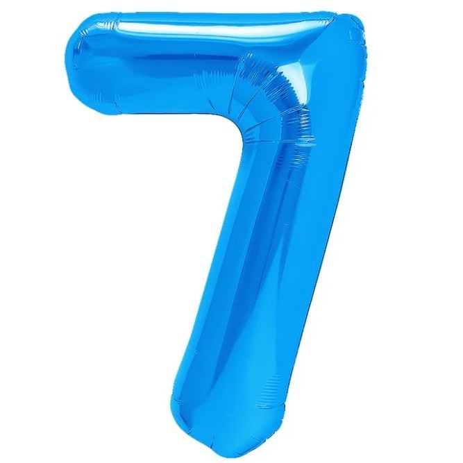 Balon Aniversar Cifra 7, Figurina Gigant 100 cm, Umflare cu Aer sau Heliu, Folie Metalizata, Pai Inclus, Albastru