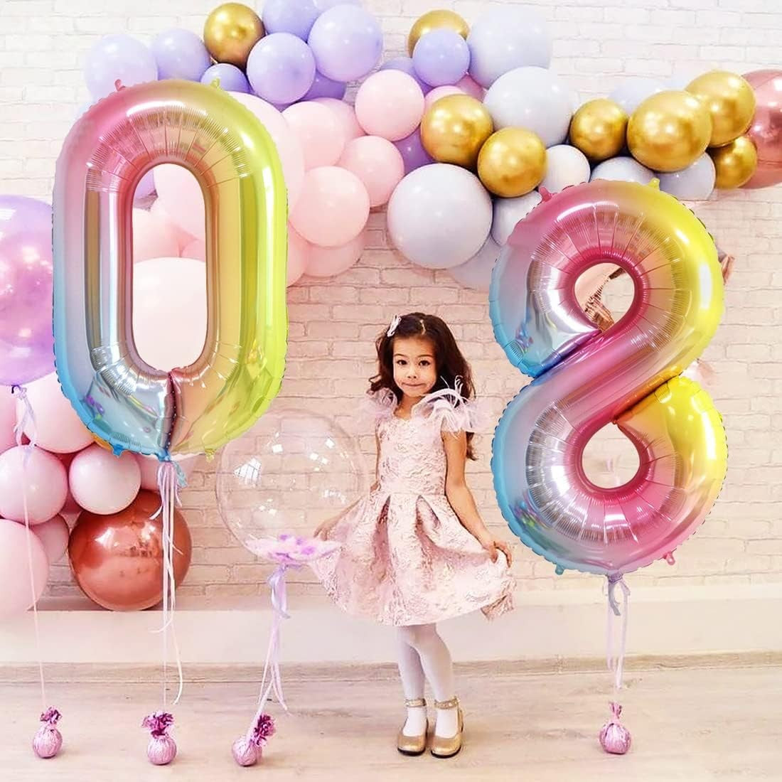 Balon Aniversar Cifra 0, Figurina din Folie Metalizata Gradient, Umflare Aer sau Heliu, 100 cm, Multicolor