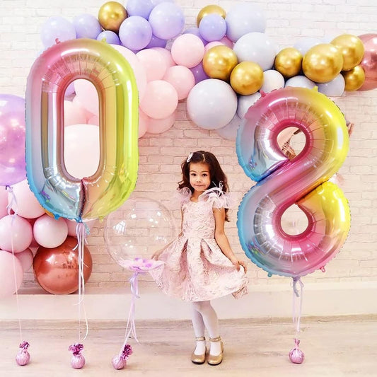 Balon Aniversar Cifra 0, Figurina din Folie Metalizata Gradient, Umflare Aer sau Heliu, 100 cm, Multicolor