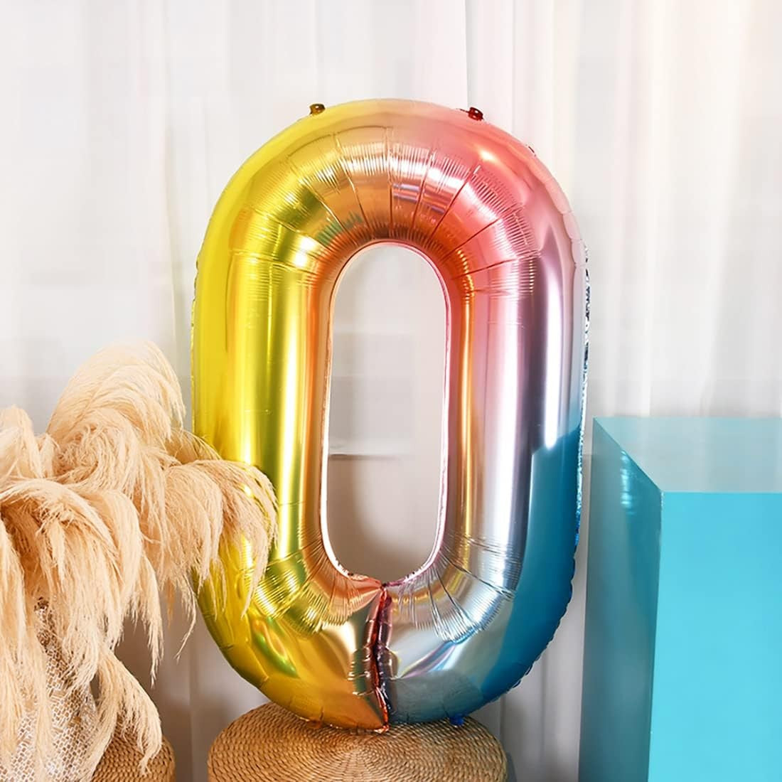 Balon Aniversar Cifra 0, Figurina din Folie Metalizata Gradient, Umflare Aer sau Heliu, 100 cm, Multicolor