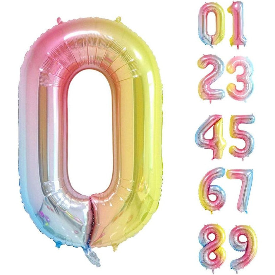 Balon Aniversar Cifra 0, Figurina din Folie Metalizata Gradient, Umflare Aer sau Heliu, 100 cm, Multicolor