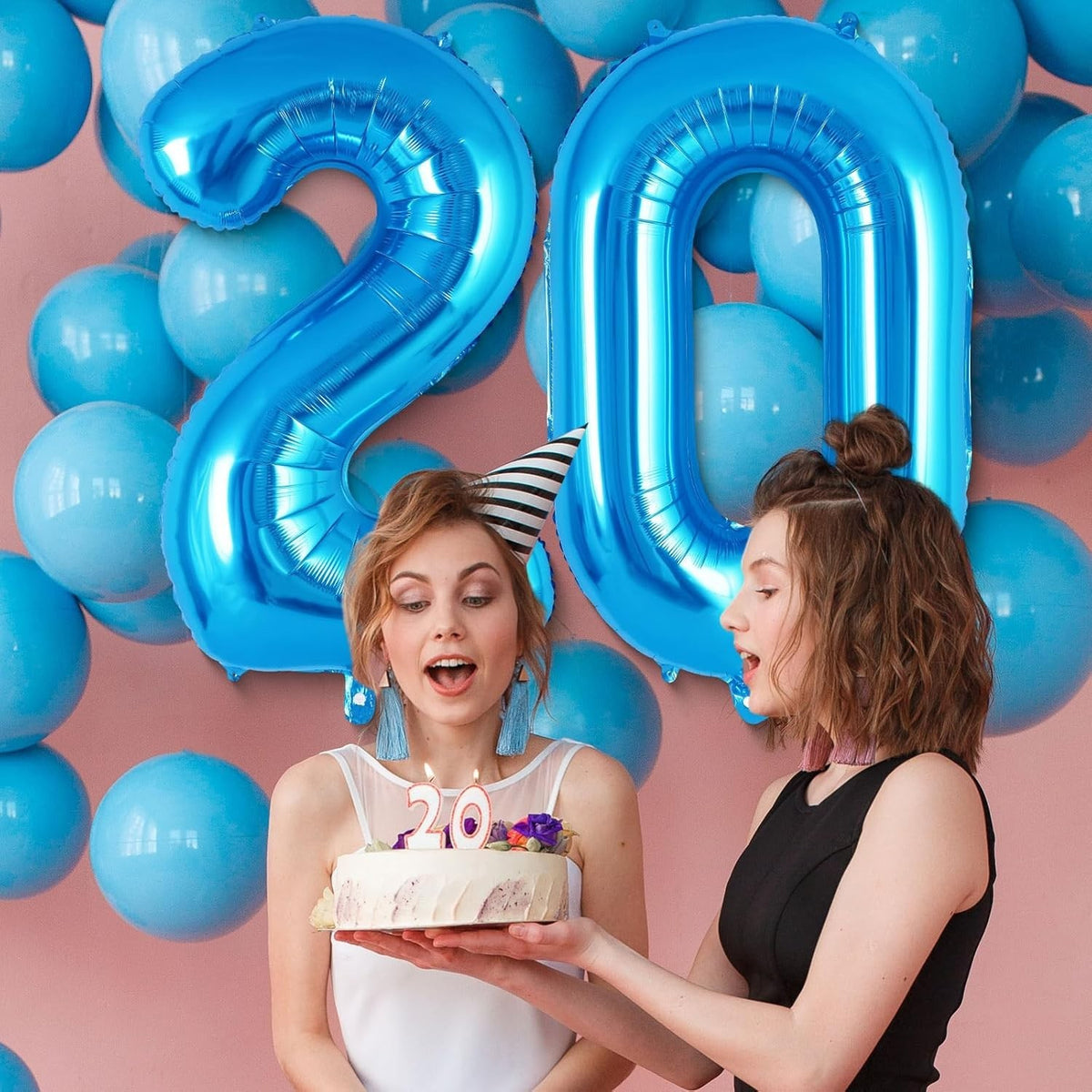 Balon Aniversar Cifra 2, Figurina Gigant din Folie Metalizata, Umflare Aer sau Heliu, Include Pai, 100 cm, Albastru