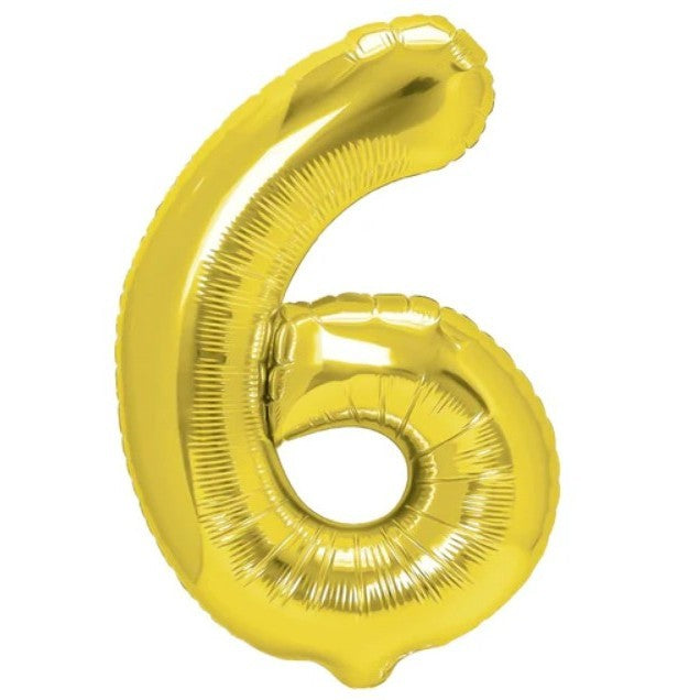 Balon Aniversar Cifra 6, Figurina Gigant din Folie Metalizata, Umflare Aer sau Heliu, include Pai, Auriu, 100 cm
