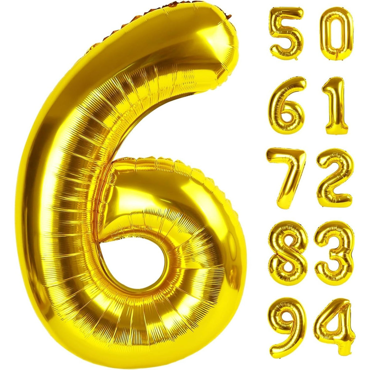 Balon Aniversar Cifra 6, Figurina Gigant din Folie Metalizata, Umflare Aer sau Heliu, include Pai, Auriu, 100 cm