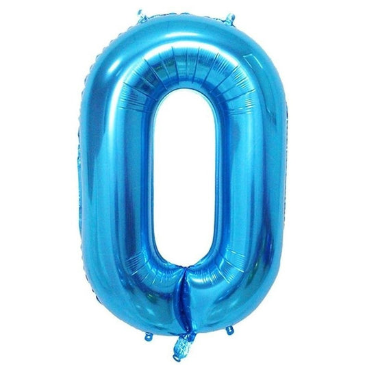 Balon Aniversar Cifra 0, Figurina din Folie Metalizata, Umflare Aer sau Heliu, Inclusiv Pai, 100 cm, Albastru
