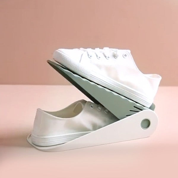 Suport Pantofi cu Două Straturi, Organizator Încălțăminte Reglabil pe Înălțime, Design Antiderapant pentru Economisire Spațiu, Plastic Durabil, 25.5x11x7.5 cm, Verde
