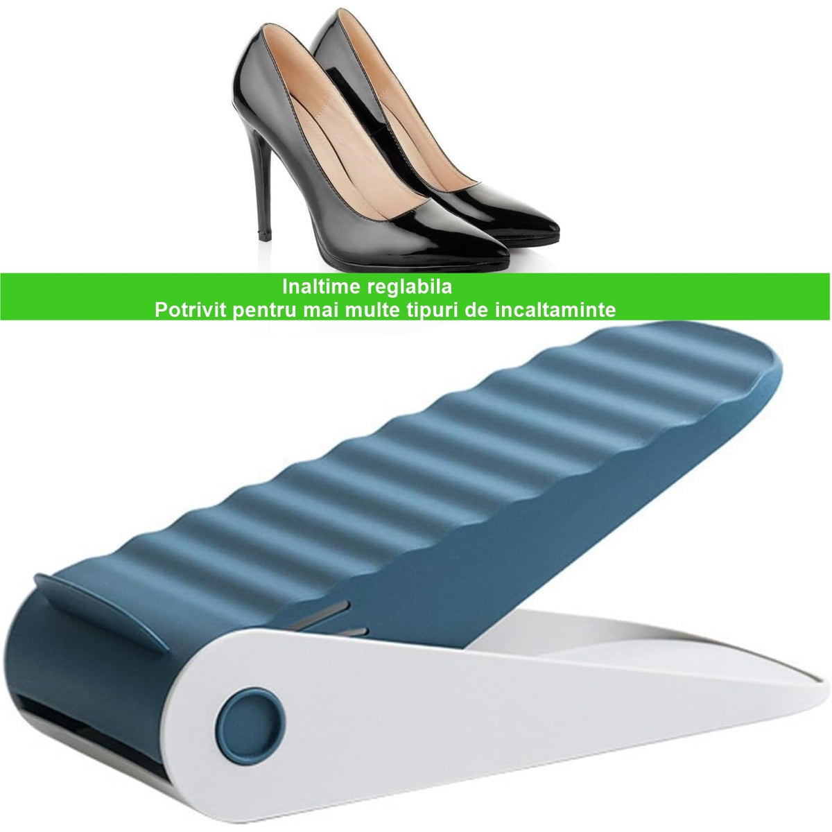 Suport Pantofi Organizator Etajat, Inaltime Reglabila, Design Antiderapant pentru Economisire Spatiu, Plastic Rezistent, 25.5x11x7.5 cm, Albastru