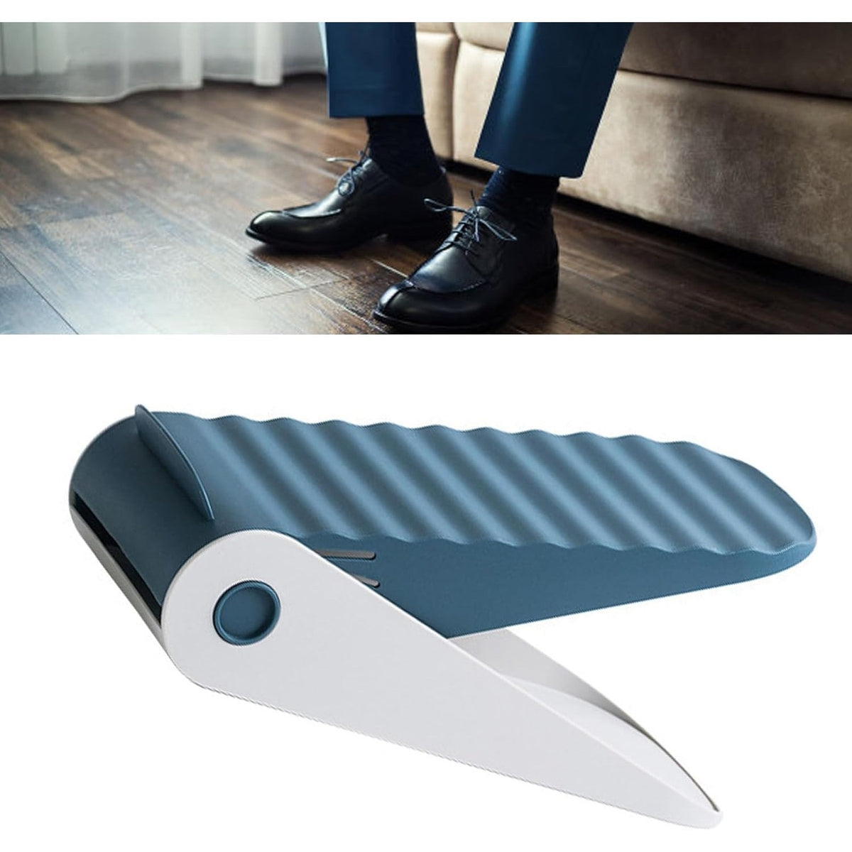 Suport Pantofi Organizator Etajat, Inaltime Reglabila, Design Antiderapant pentru Economisire Spatiu, Plastic Rezistent, 25.5x11x7.5 cm, Albastru