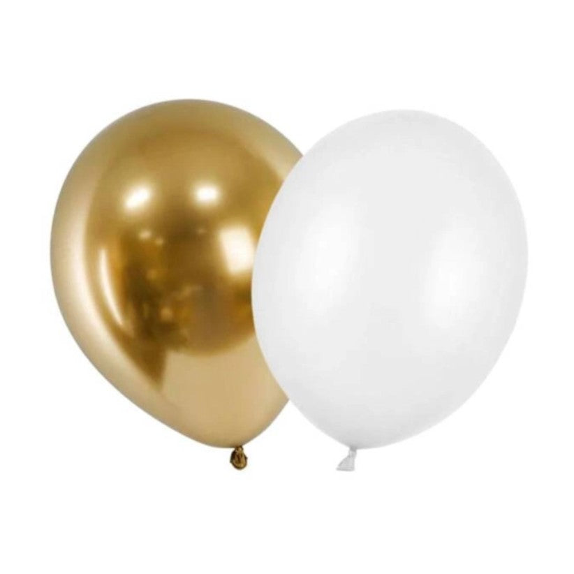 Set 10 Baloane Latex Metalizate, Decoratiuni Petrecere, Potrivite pentru Aer sau Heliu, Biodegradabile, 23 cm, 5 Albe si 5 Nude