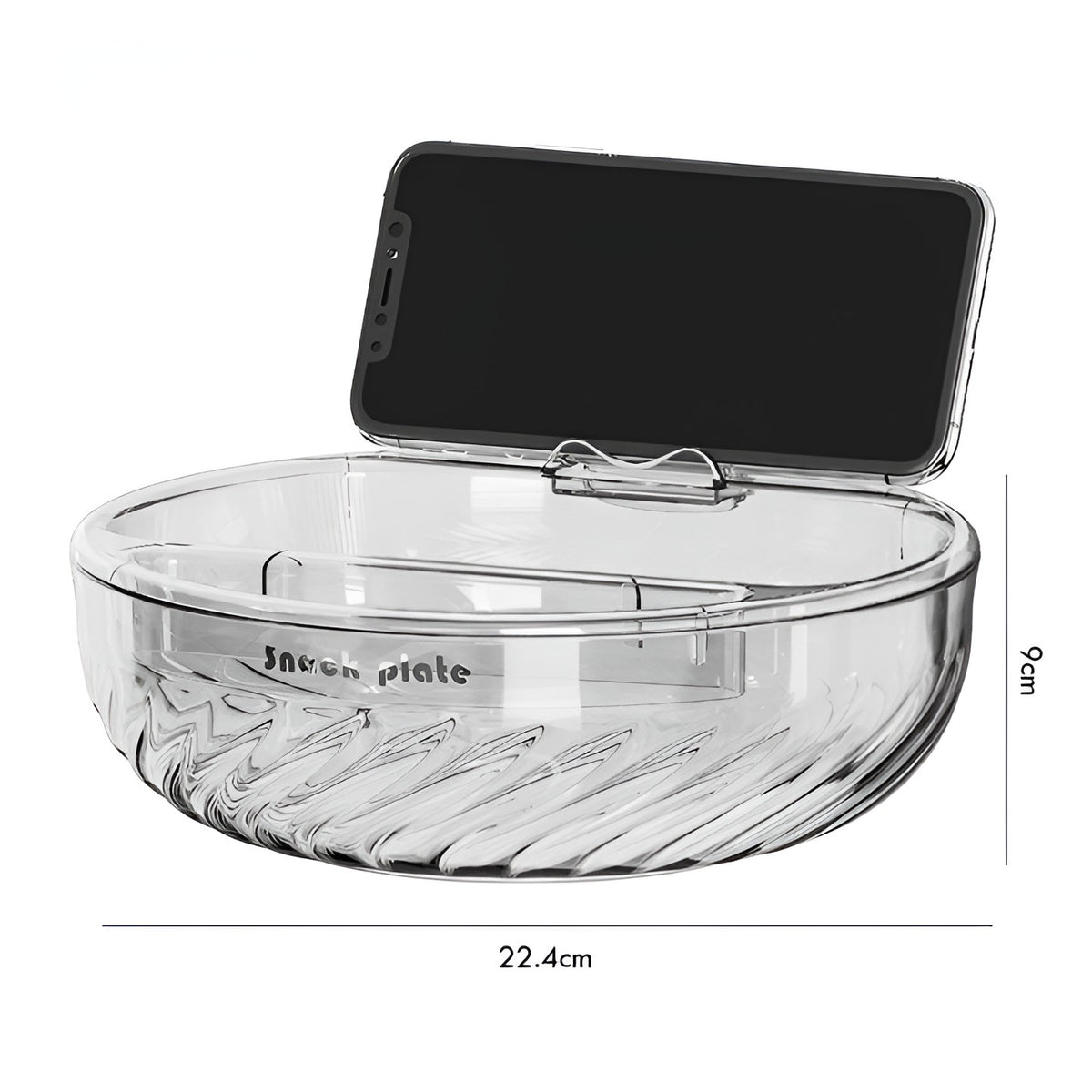 Bol cu Doua Straturi pentru Fructe si Legume, Vas cu Scurgere detasabila si Suport Telefon Mobil, Material PC Rezistent, 22.4x9 cm, Transparent